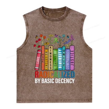 Pagewings Radicalized by Basic Decency Unisex Washed Tank Top