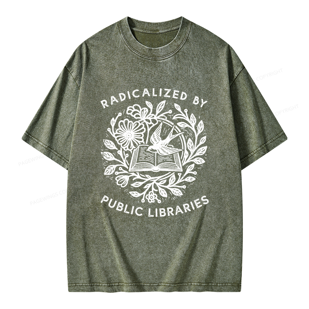Pagewings Radicalized By Public Libraries Unisex Washed T-shirt