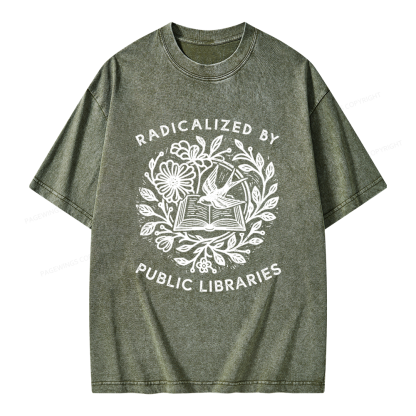 Pagewings Radicalized By Public Libraries Unisex Washed T-shirt