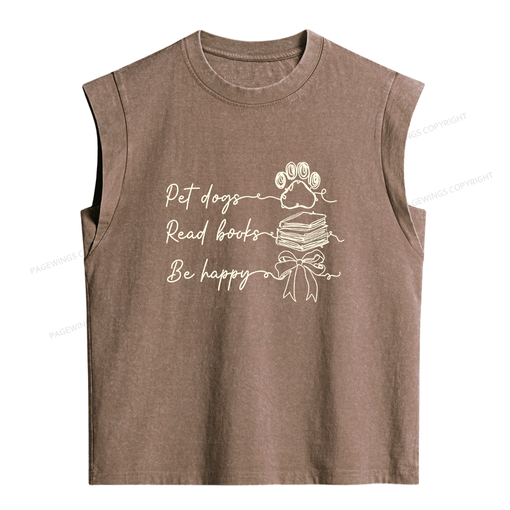 Pagewings Pet Dogs Read Books Be Happy Women's Washed Tank Top