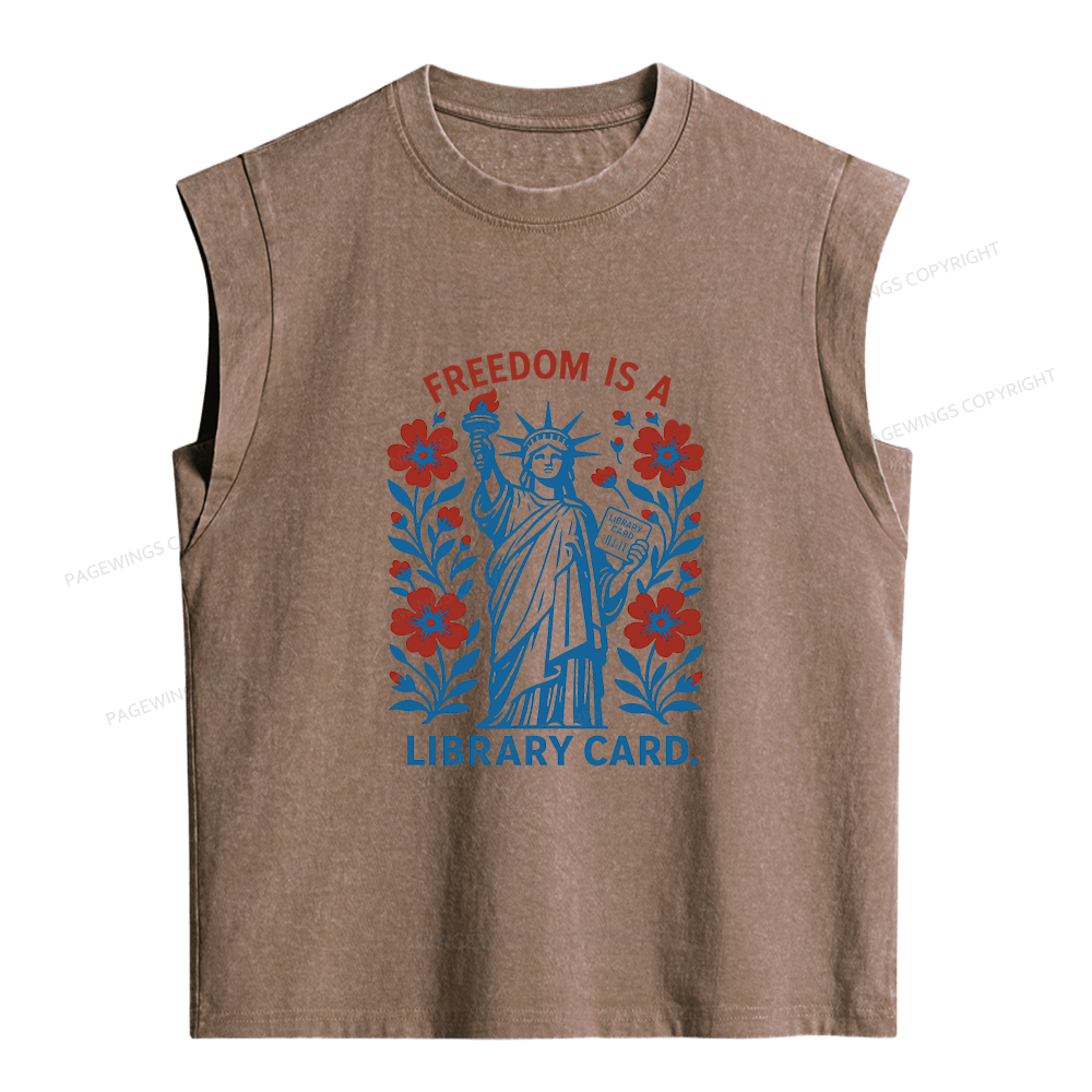 Pagewings Freedom Is A Library Card Women's Washed Tank Top