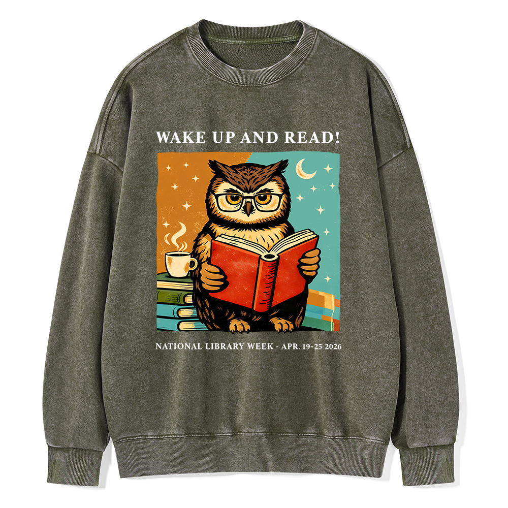 Pagewings Wake Up And Read Unisex Washed Sweatshirt