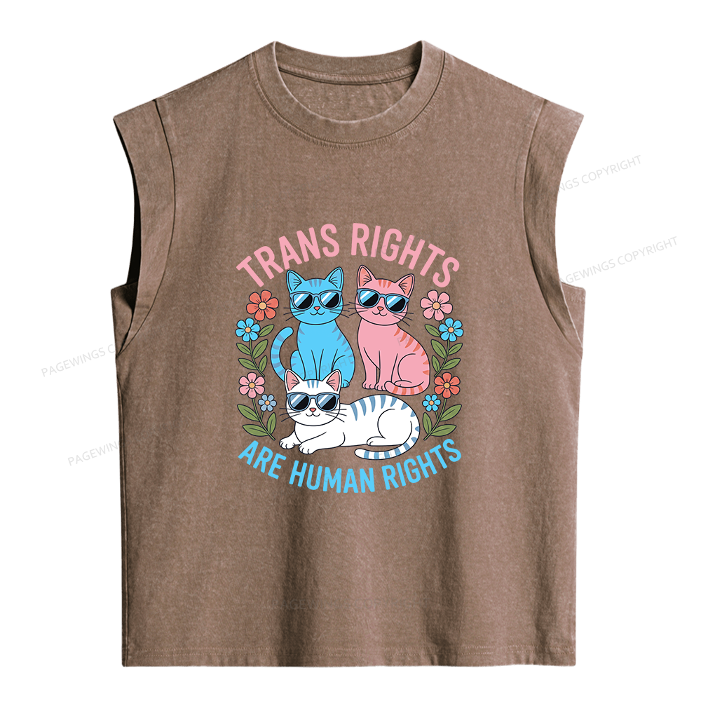 Pagewings Trans Rights Are Human Rights Cat  Women's Washed Tank Top