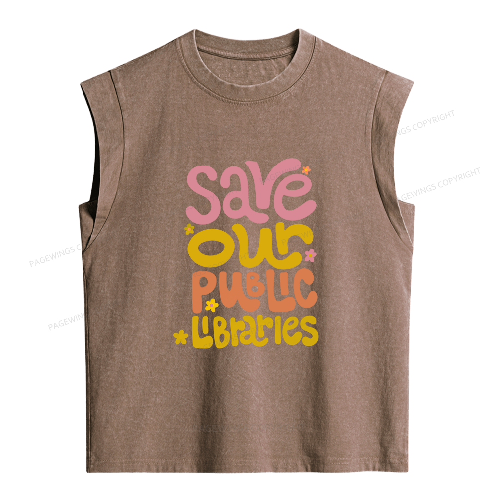 Pagewings Save Our Public Libraries Women's Washed Tank Top