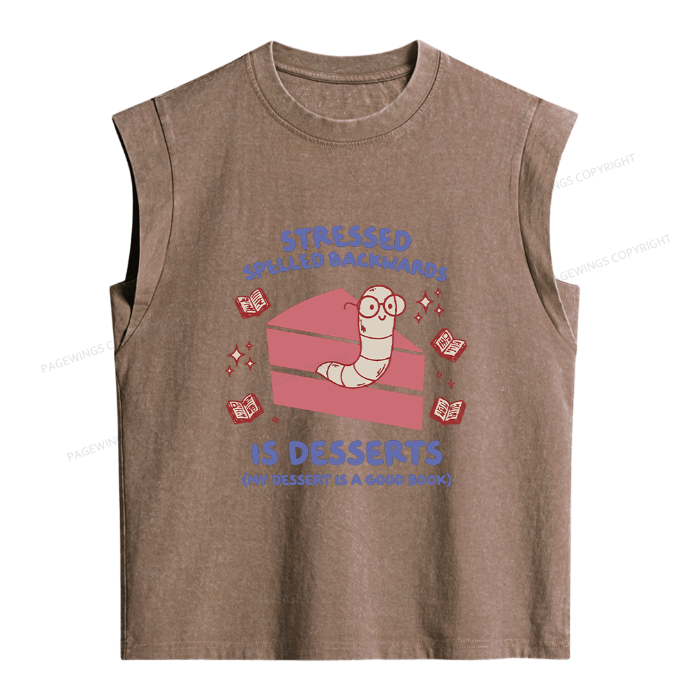 Pagewings My Dessert Is A Good Book Women's Washed Tank Top