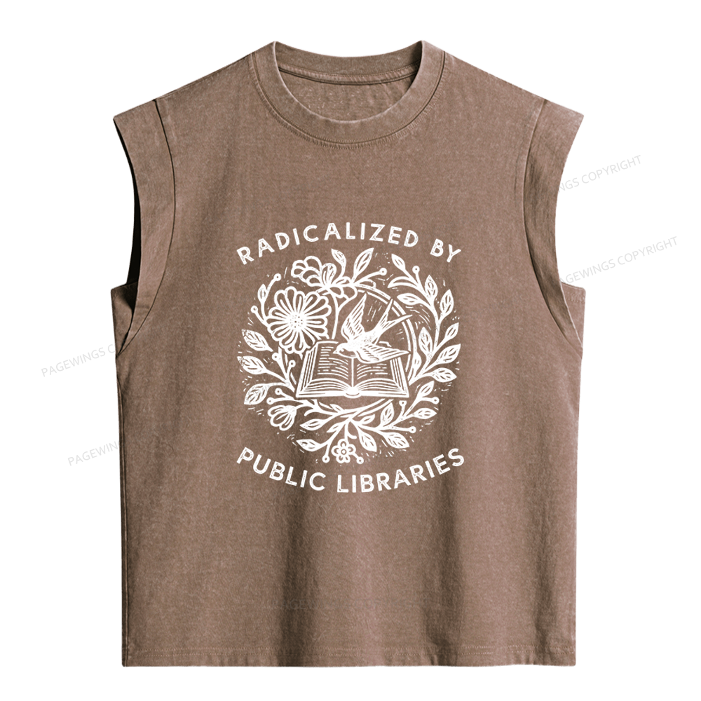 Pagewings Radicalized By Public Libraries Women's Washed Tank Top