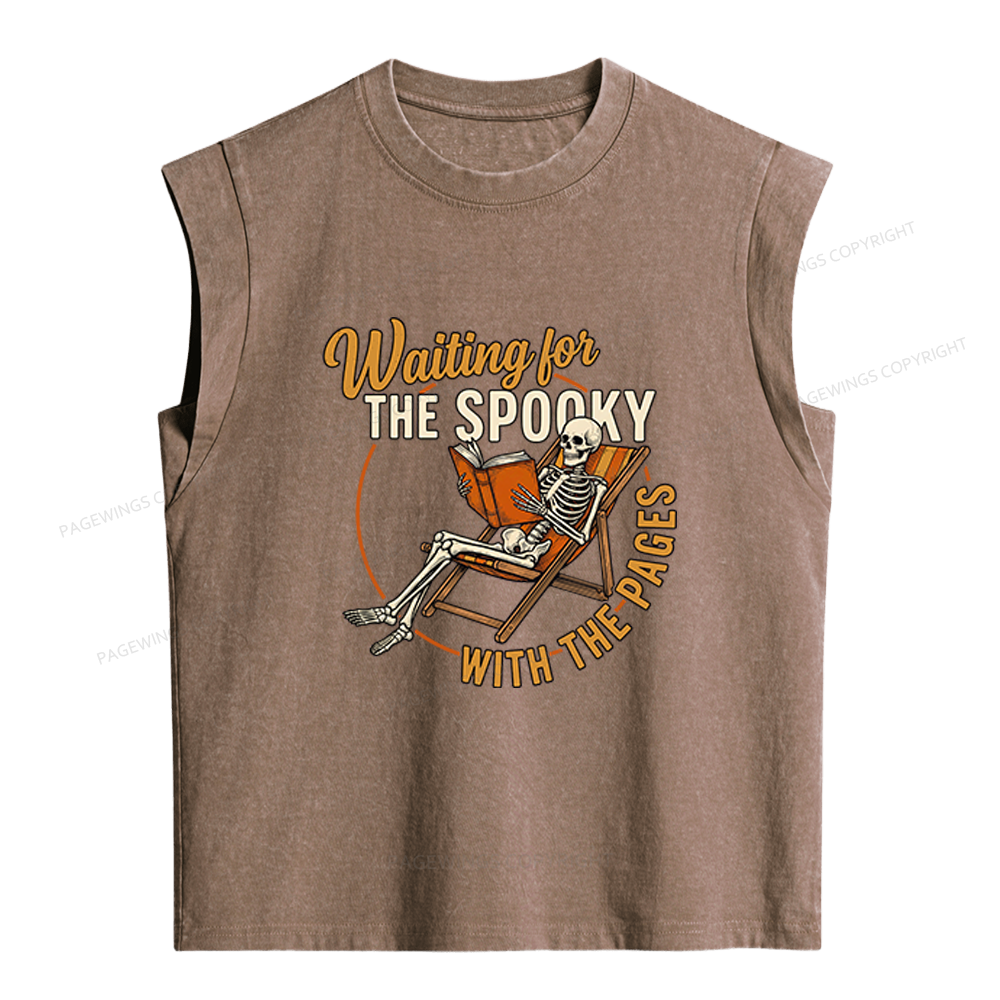 Pagewings Waiting For The Spooky With The Pages Women's Washed Tank Top