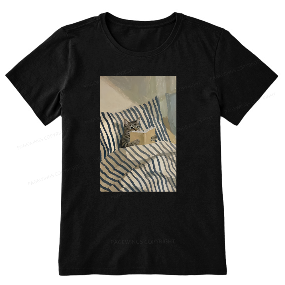 Pagewings Cat Reading Book In Bed Unisex Classic T-shirt