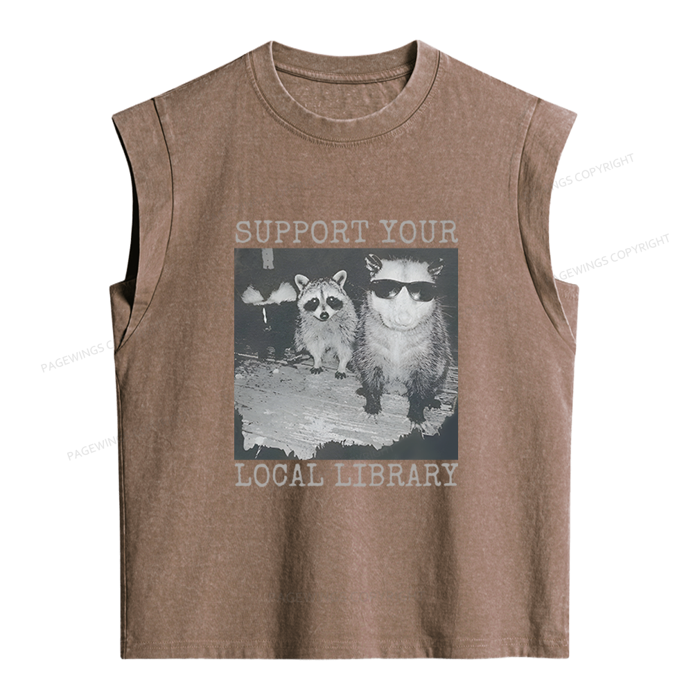 Pagewings Support Your Local Library Women's Washed Tank Top
