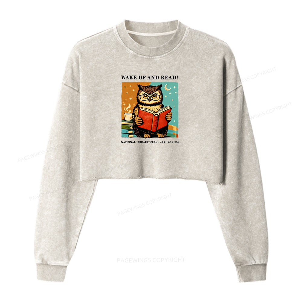 Pagewings Wake Up And Read Washed Crop Sweatshirt