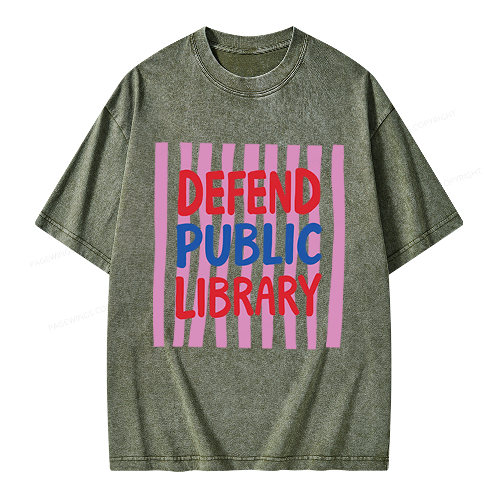Pagewings Defend Public Library Unisex Washed T-shirt