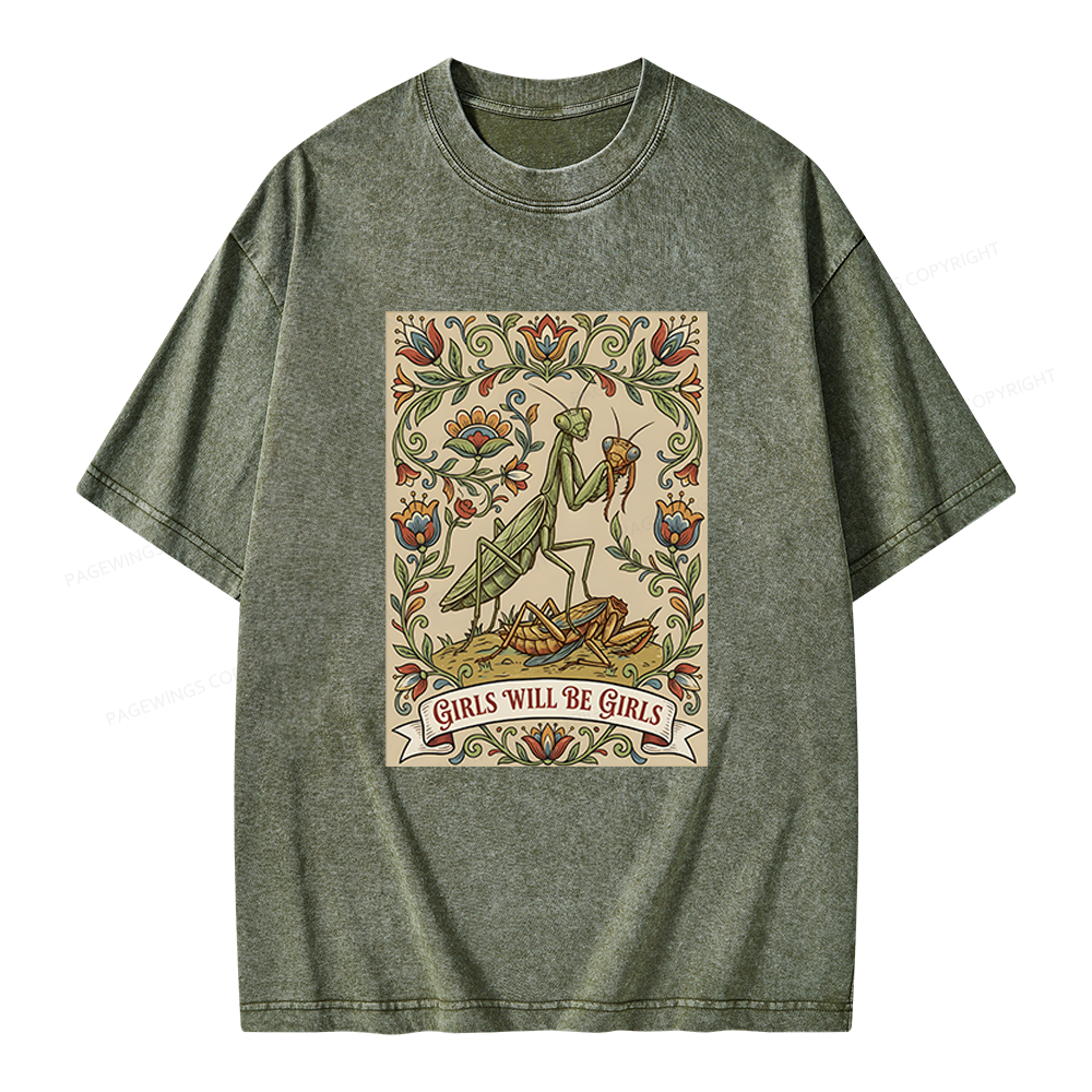 Pagewings Girls Will Be Girls Unisex Washed T-shirt