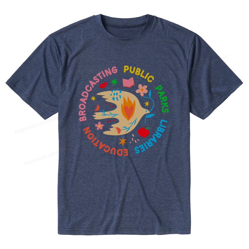 Pagewings Soft Public Parks Libraries Education Broadcasting Unisex Heather T-Shirt
