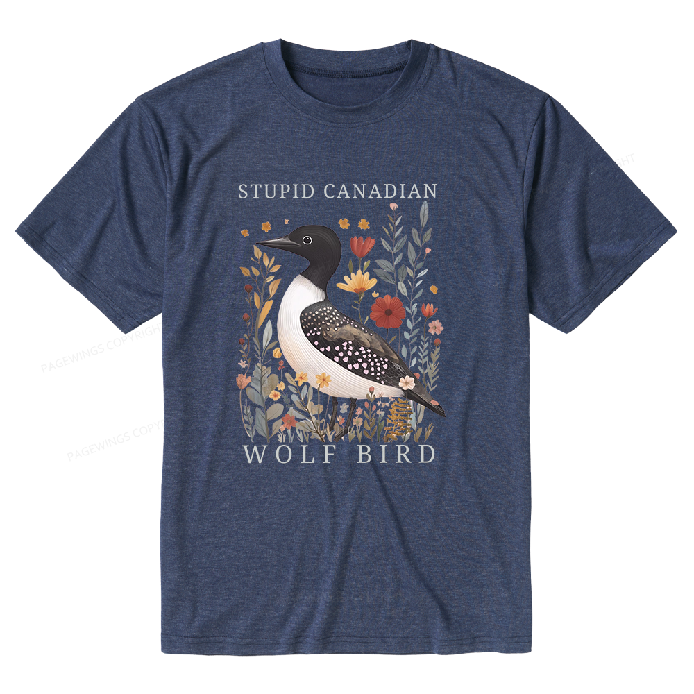 Pagewings Soft Stupid Canadian Wolf Bird Unisex Heather T-Shirt