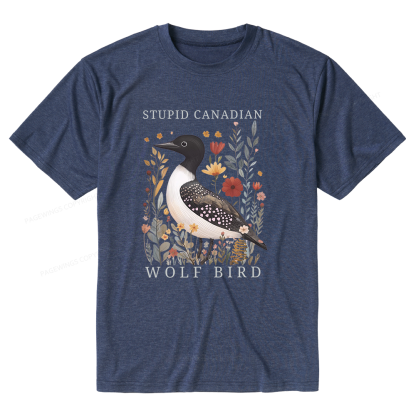 Pagewings Soft Stupid Canadian Wolf Bird Unisex Heather T-Shirt