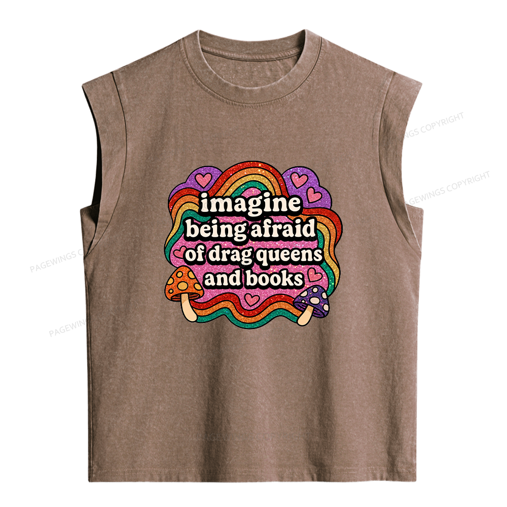 Pagewings Drag Queens And Books Women's Washed Tank Top
