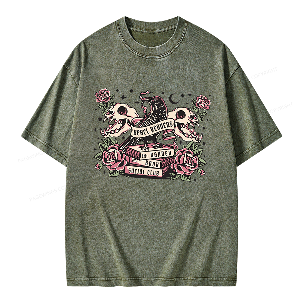 Pagewings Rebel Readers Banned Book Social Club Unisex Washed T-shirt