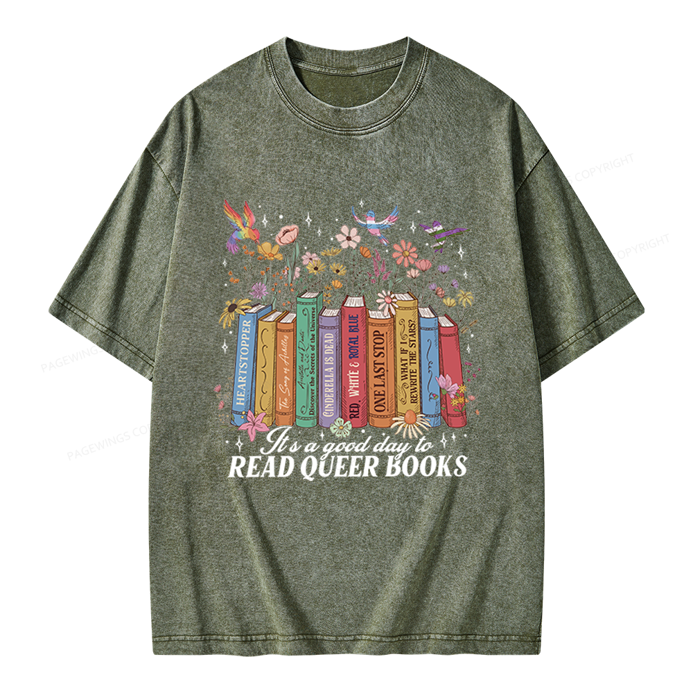 Pagewings Read Queer Books Unisex Washed T-shirt