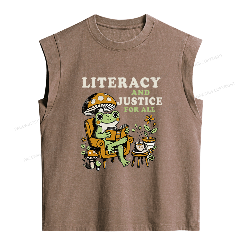 Pagewings Literacy And Justice For All Women's Washed Tank Top