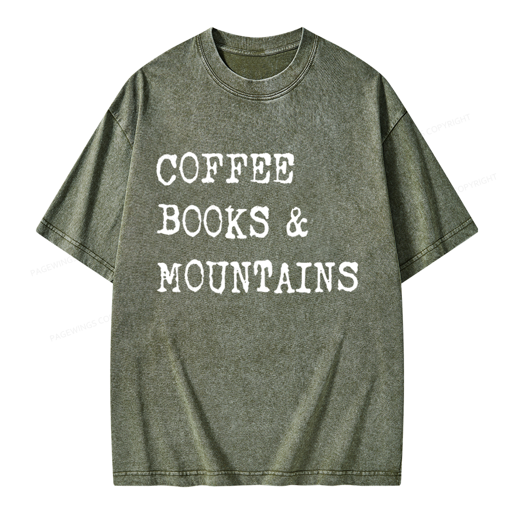 Pagewings Coffee Books Mountains Unisex Washed T-shirt