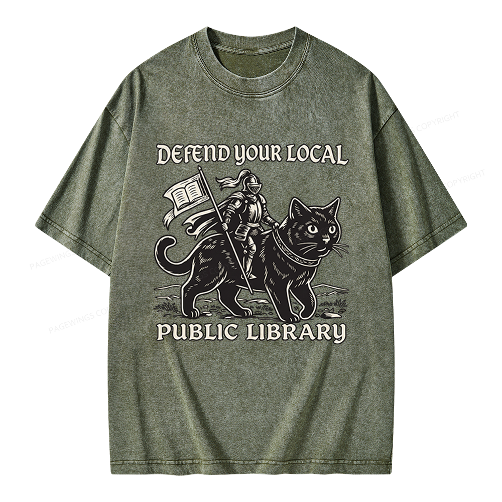Pagewings Defend Your Local Public Library Unisex Washed T-shirt