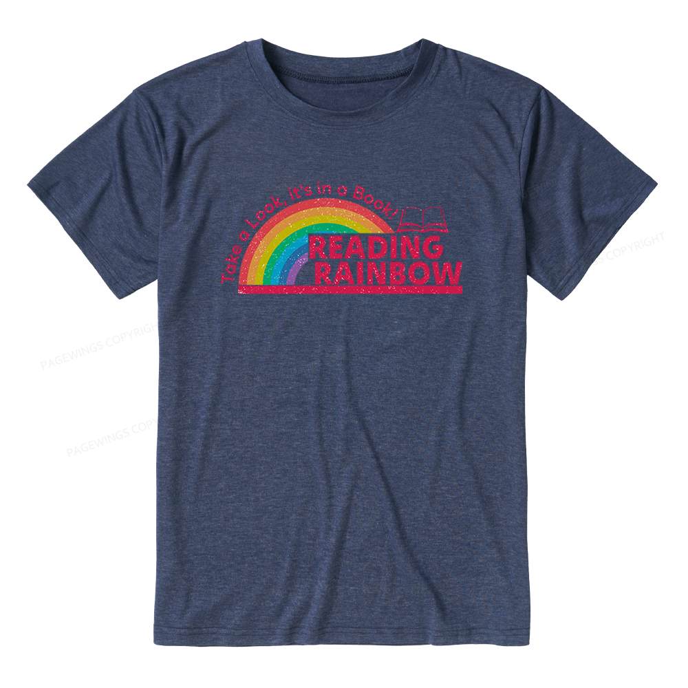 Pagewings Soft Reading With Rainbow Unisex Heather T-Shirt
