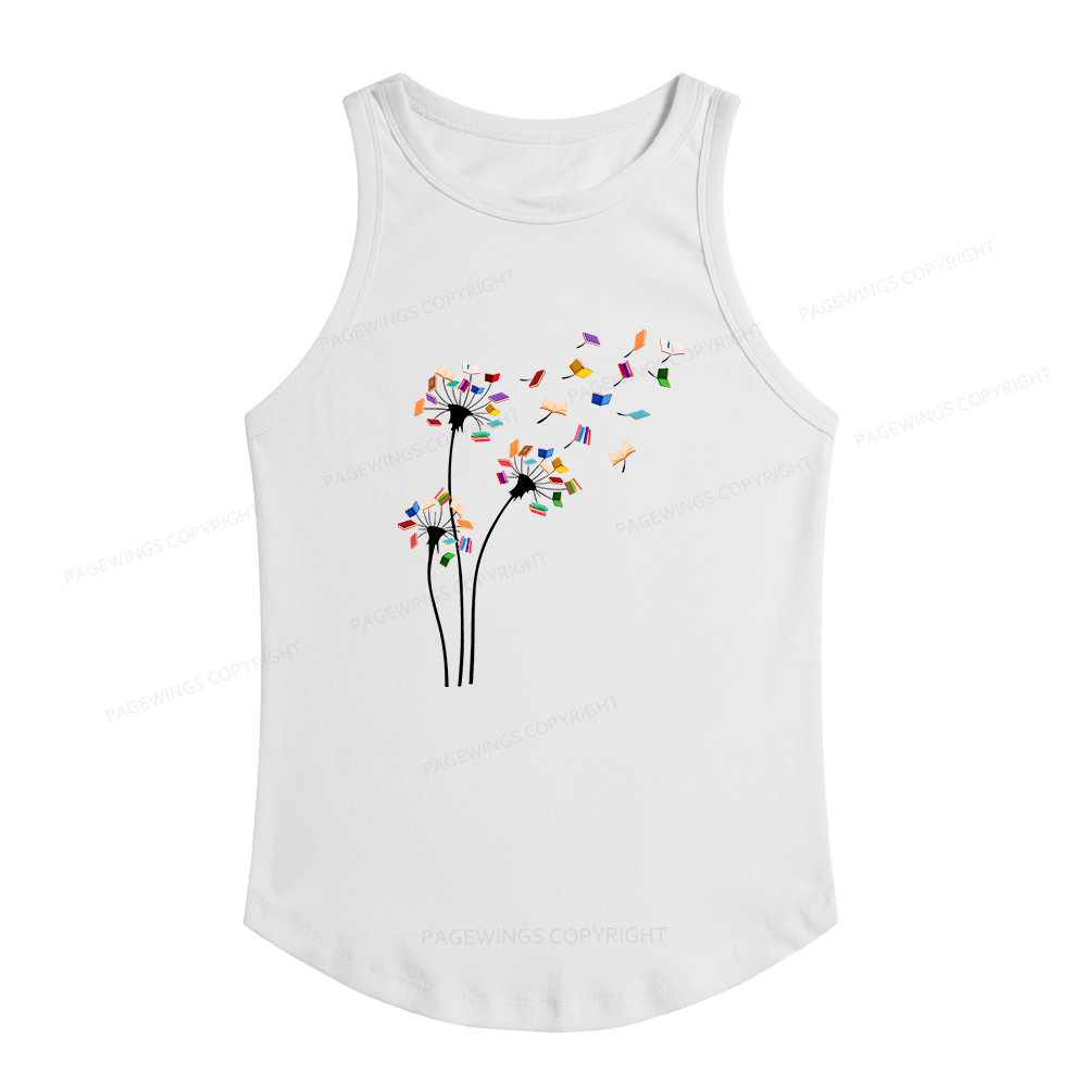 Pagewings Slim Fit Cute Dandelion Books Flower Fly Women's Fitted Tank Top