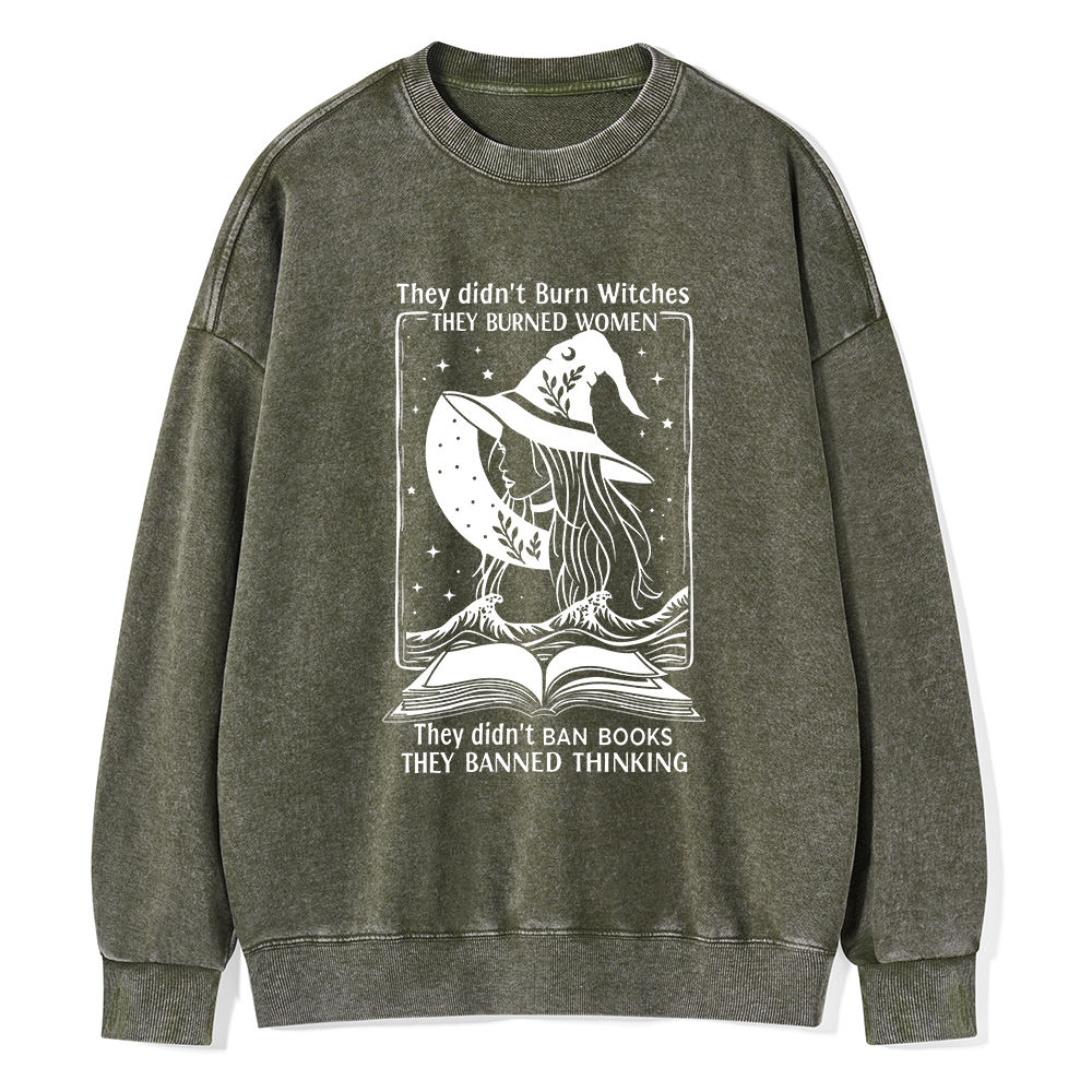 Pagewings They Banned Thinking Unisex Washed Sweatshirt