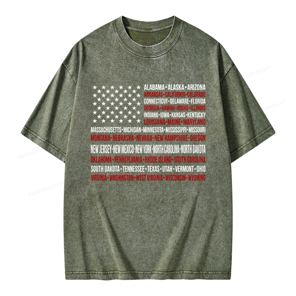 Pagewings Retro American Flag Unisex Washed T-shirt