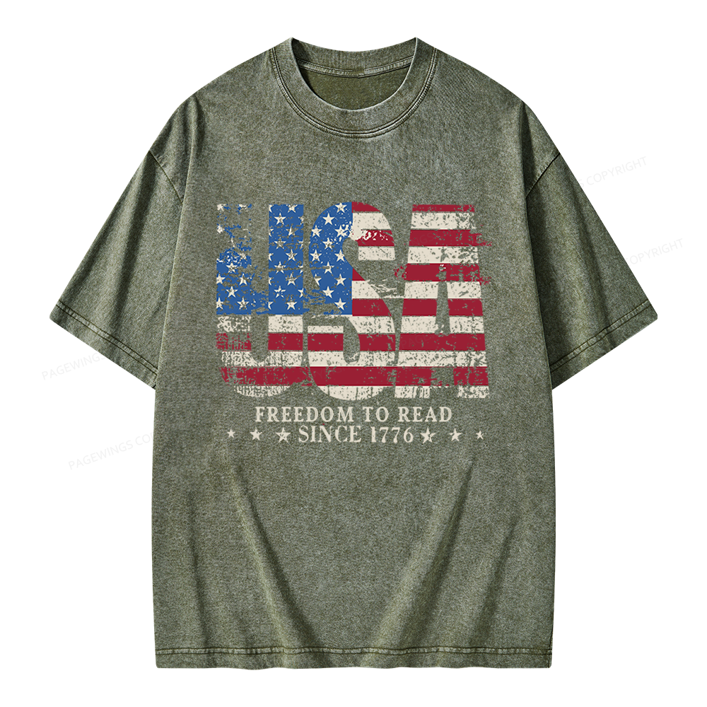 Pagewings Retro American Flag Unisex Washed T-shirt
