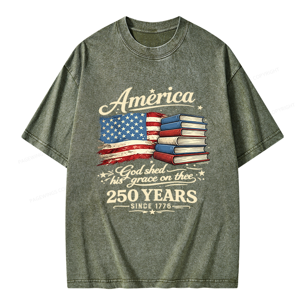 Pagewings Retro American Flag Unisex Washed T-shirt