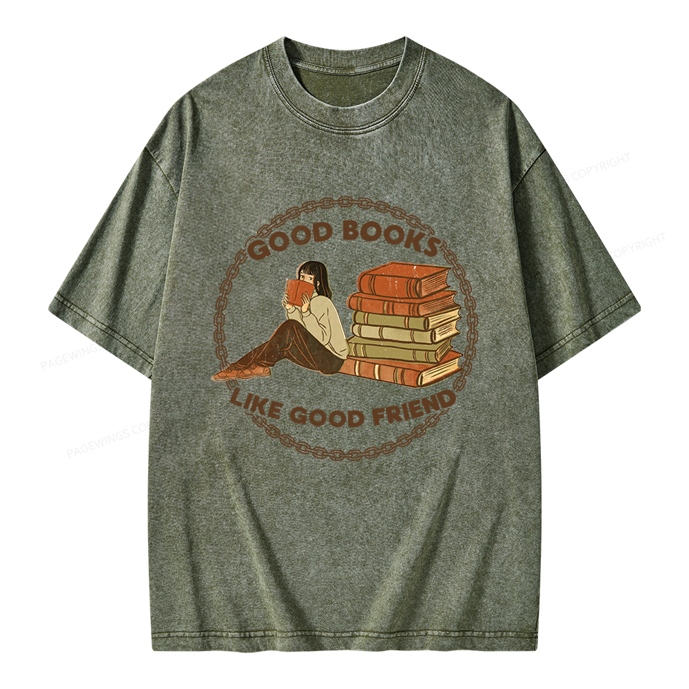Pagewings Good Books Like Good Friends Unisex Washed T-shirt