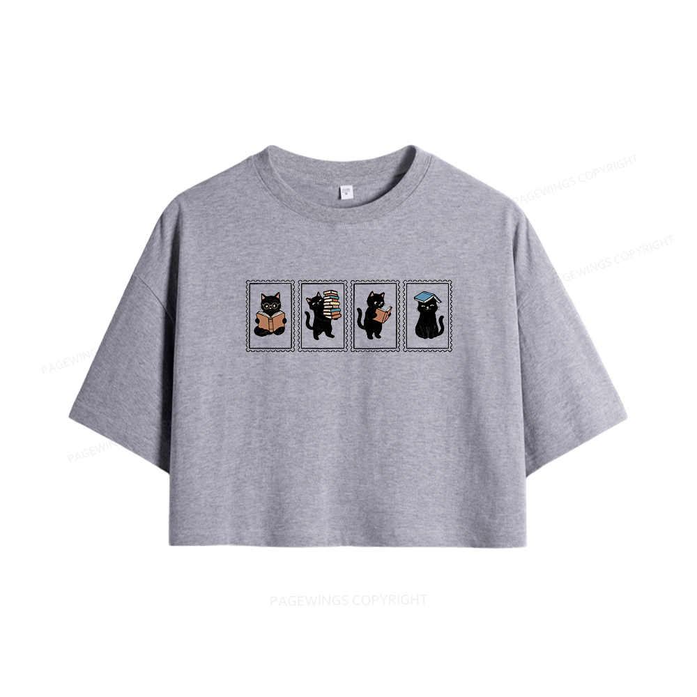 Pagewings Black Cats and Books Women Crop Tops