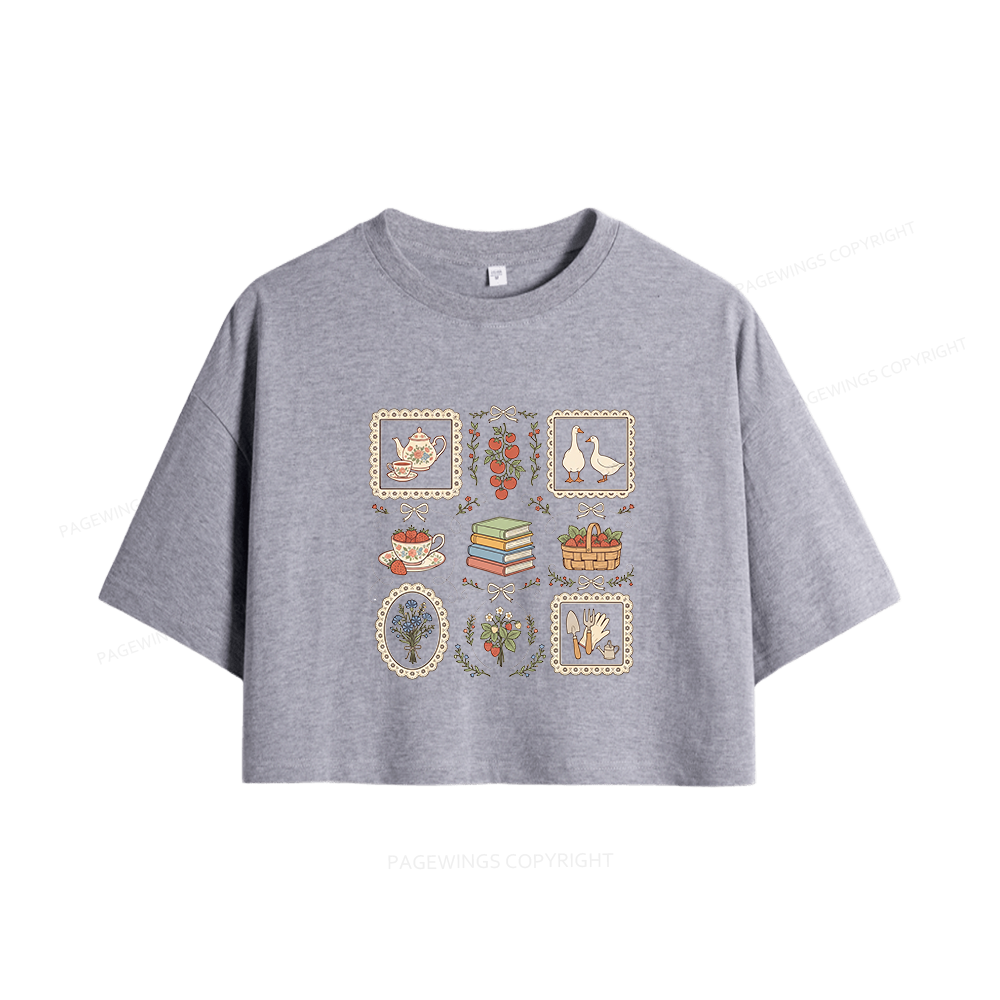 Pagewings Goose Reading Women Crop Tops