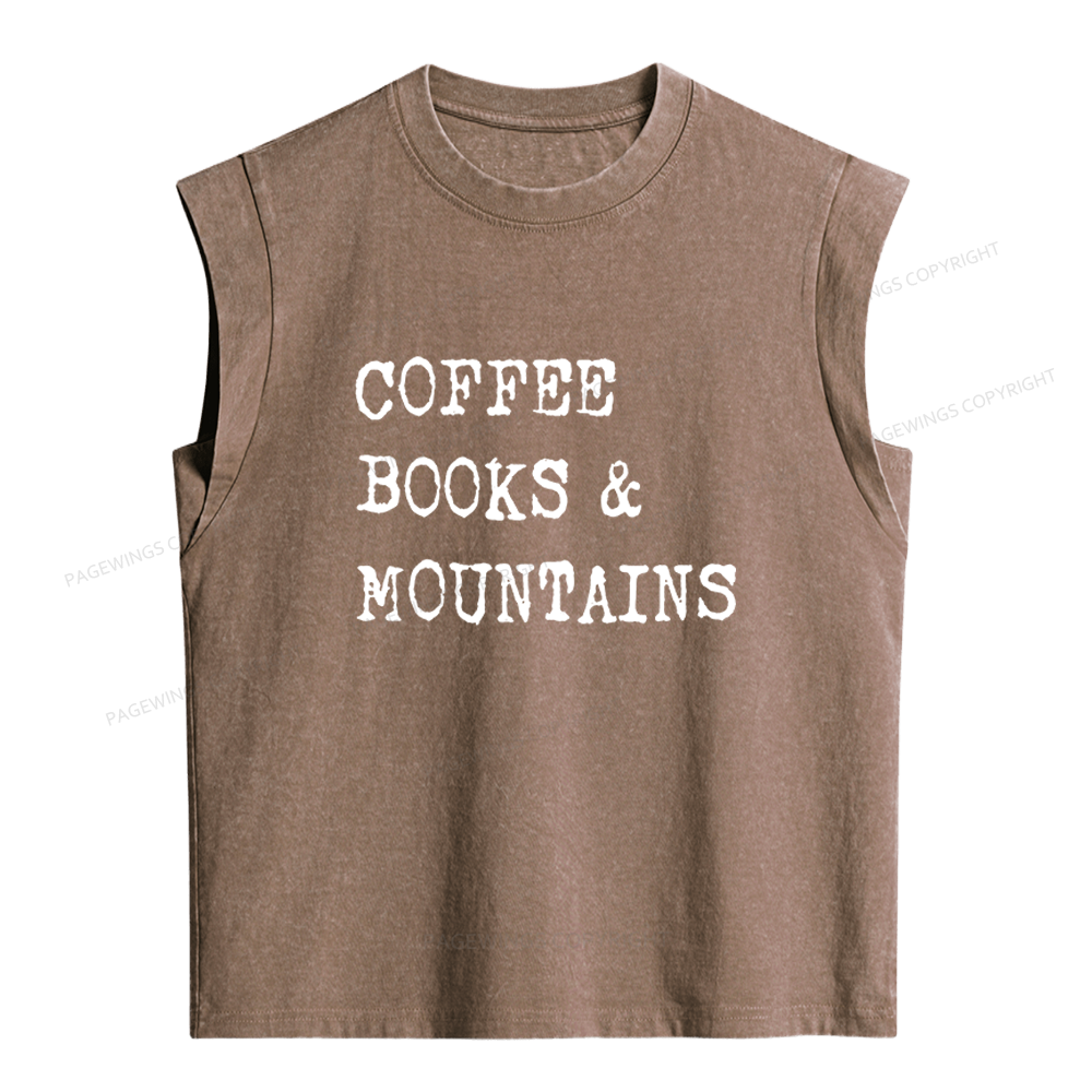 Pagewings Coffee Books Mountains Women's Washed Tank Top