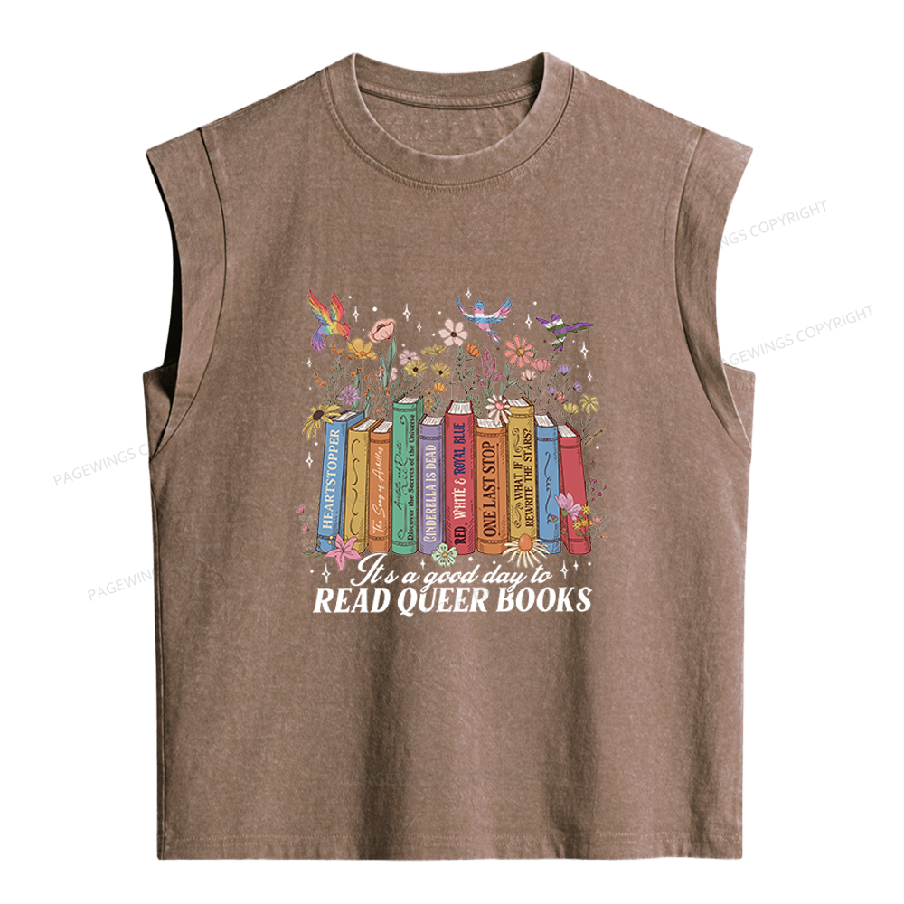 Pagewings Read Queer Books Women's Washed Tank Top
