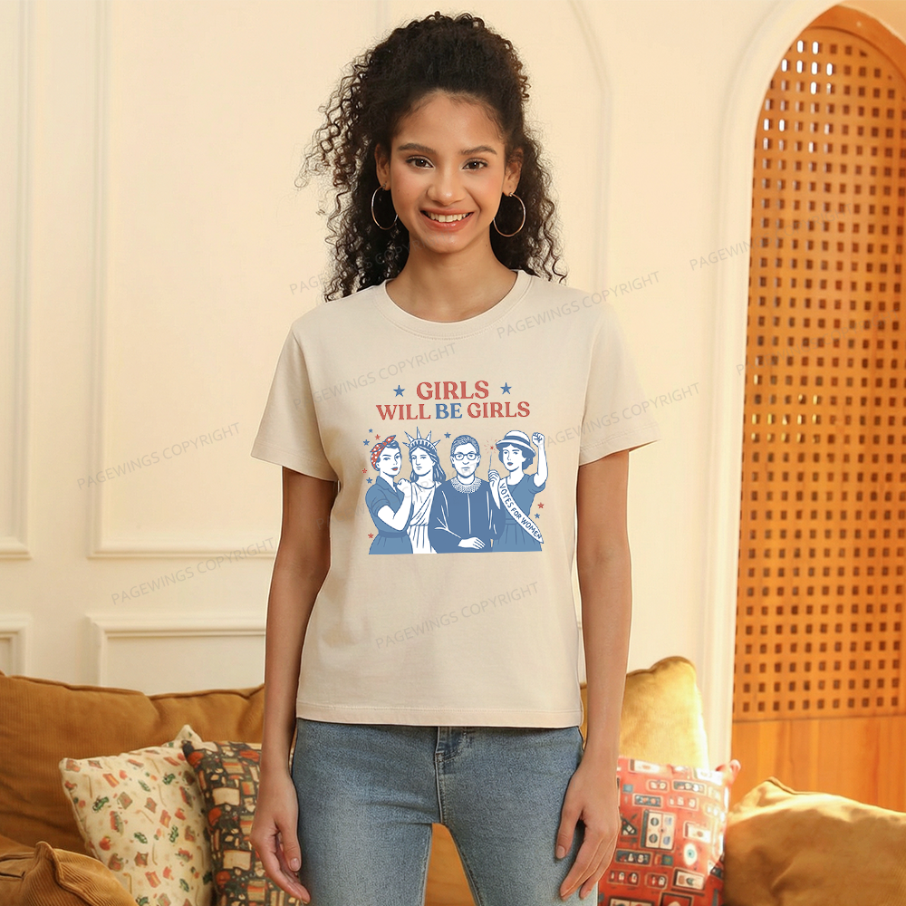 Pagewings Girls Will Be Girls Women's Washed T-shirt