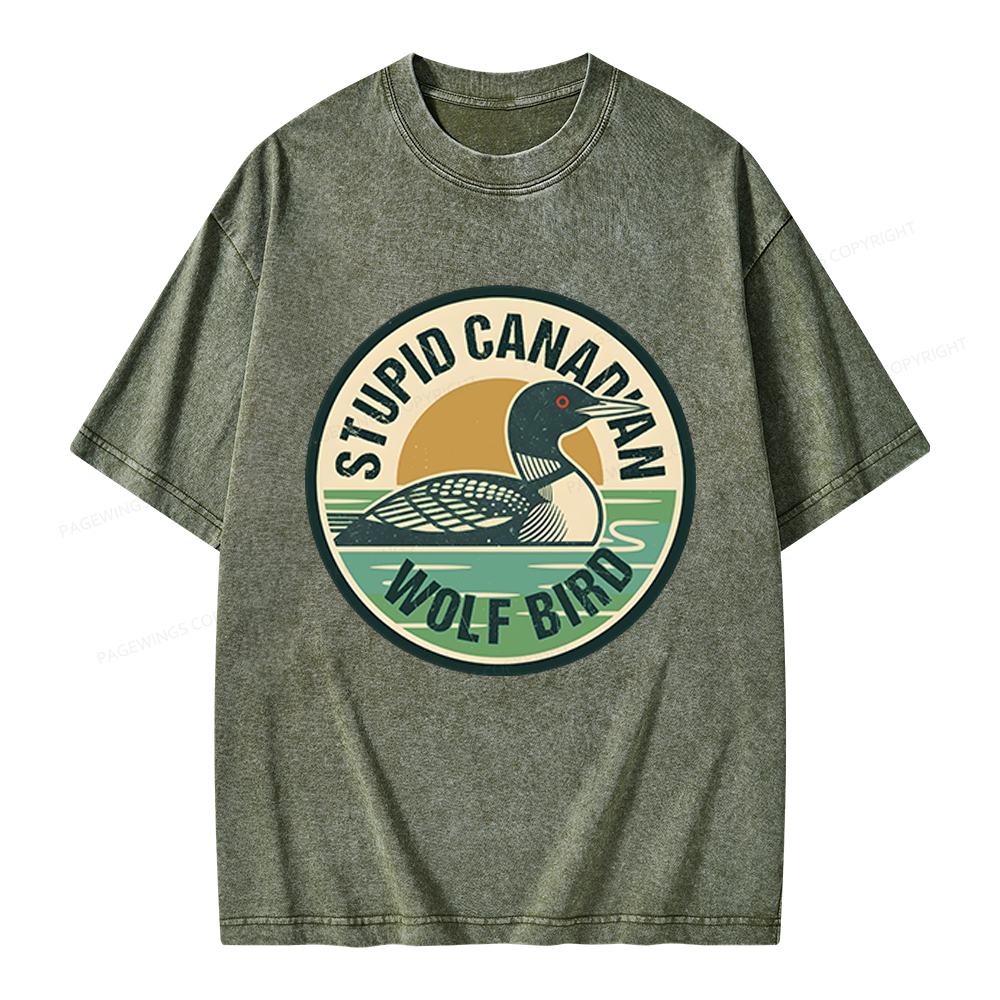 Pagewings Stupid Canadian Wolf Bird Unisex Washed T-shirt