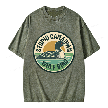 Pagewings Stupid Canadian Wolf Bird Unisex Washed T-shirt