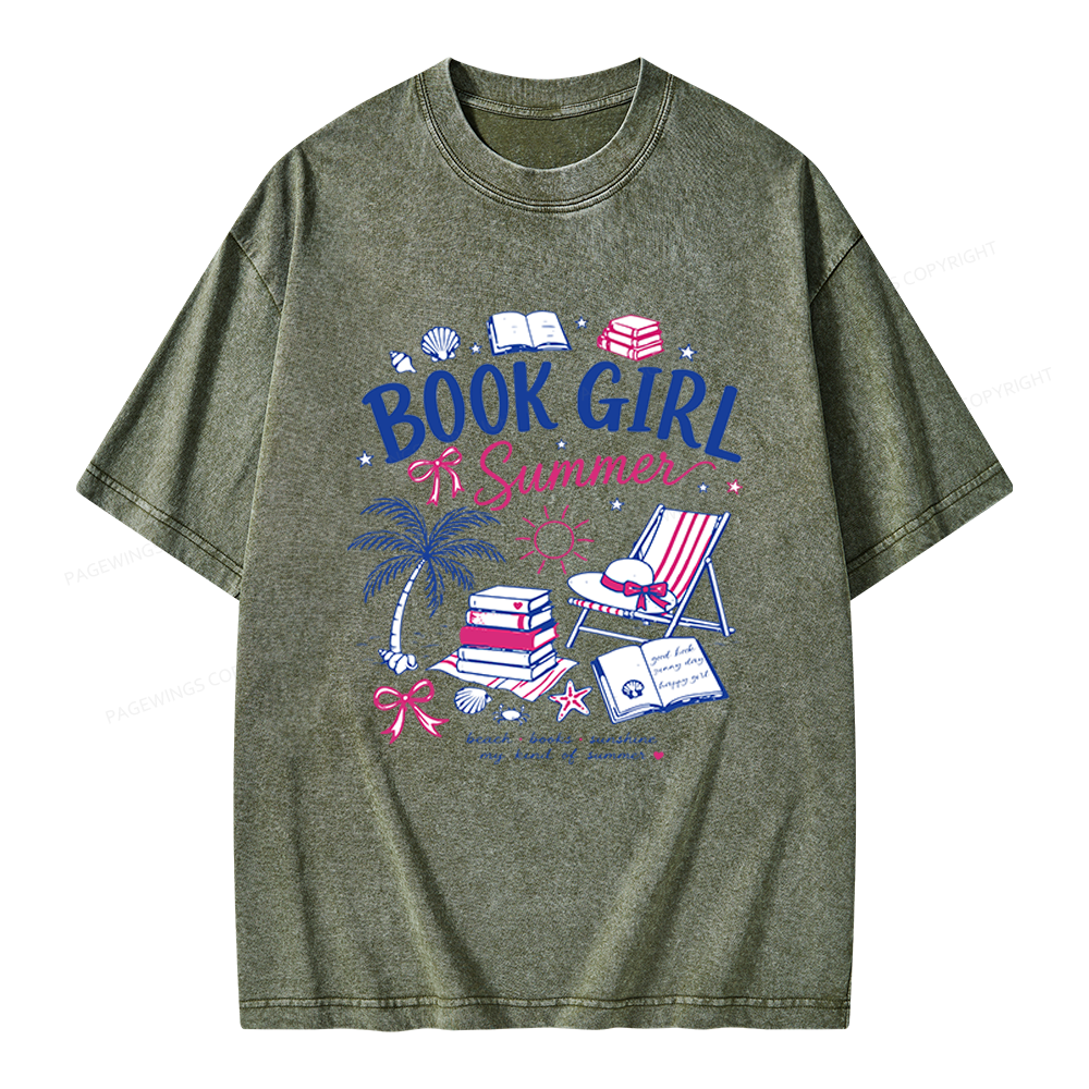 Pagewings Book Girl Summer Unisex Washed T-shirt