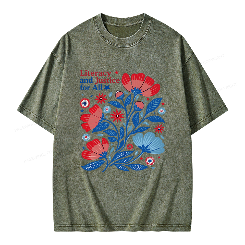 Pagewings Literacy and Justice for All Unisex Washed T-shirt