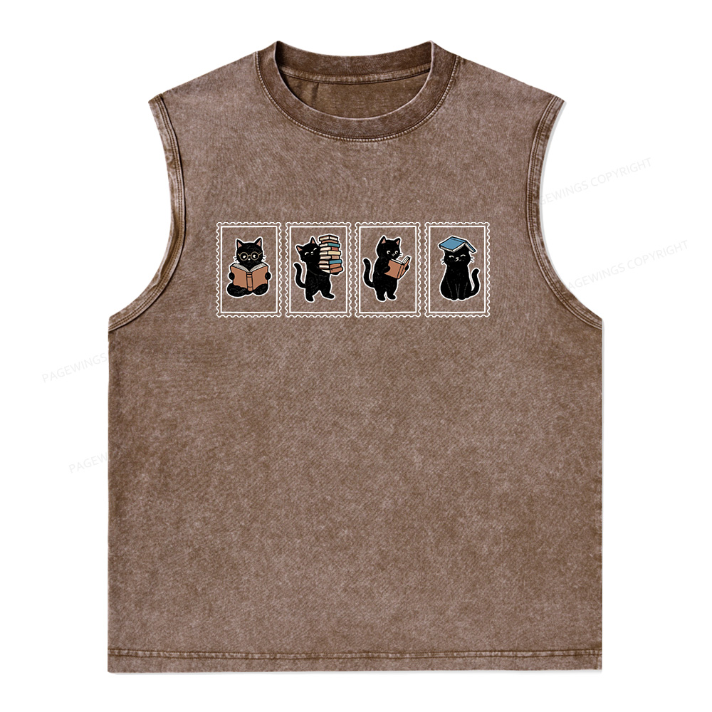Pagewings Black Cats and Books Unisex Washed Tank Top