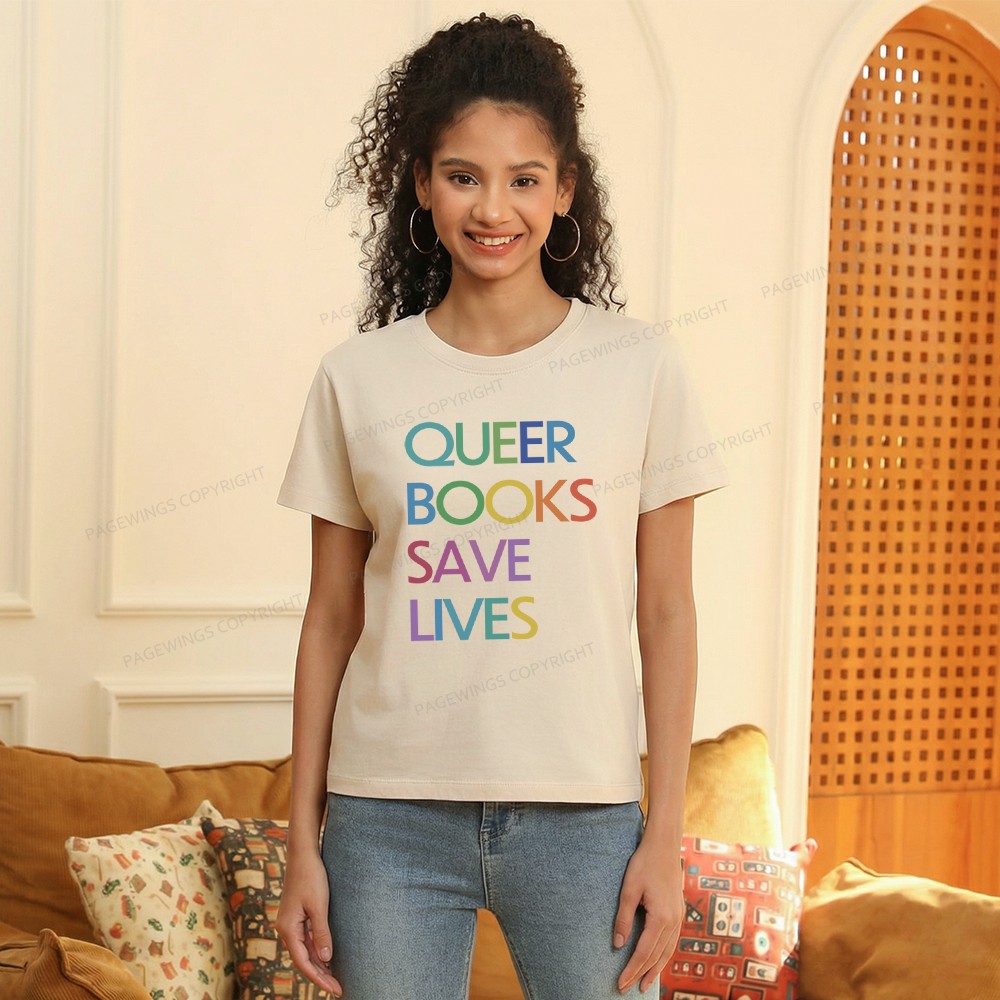Pagewings Queer Books Save Lives Women's Washed T-shirt