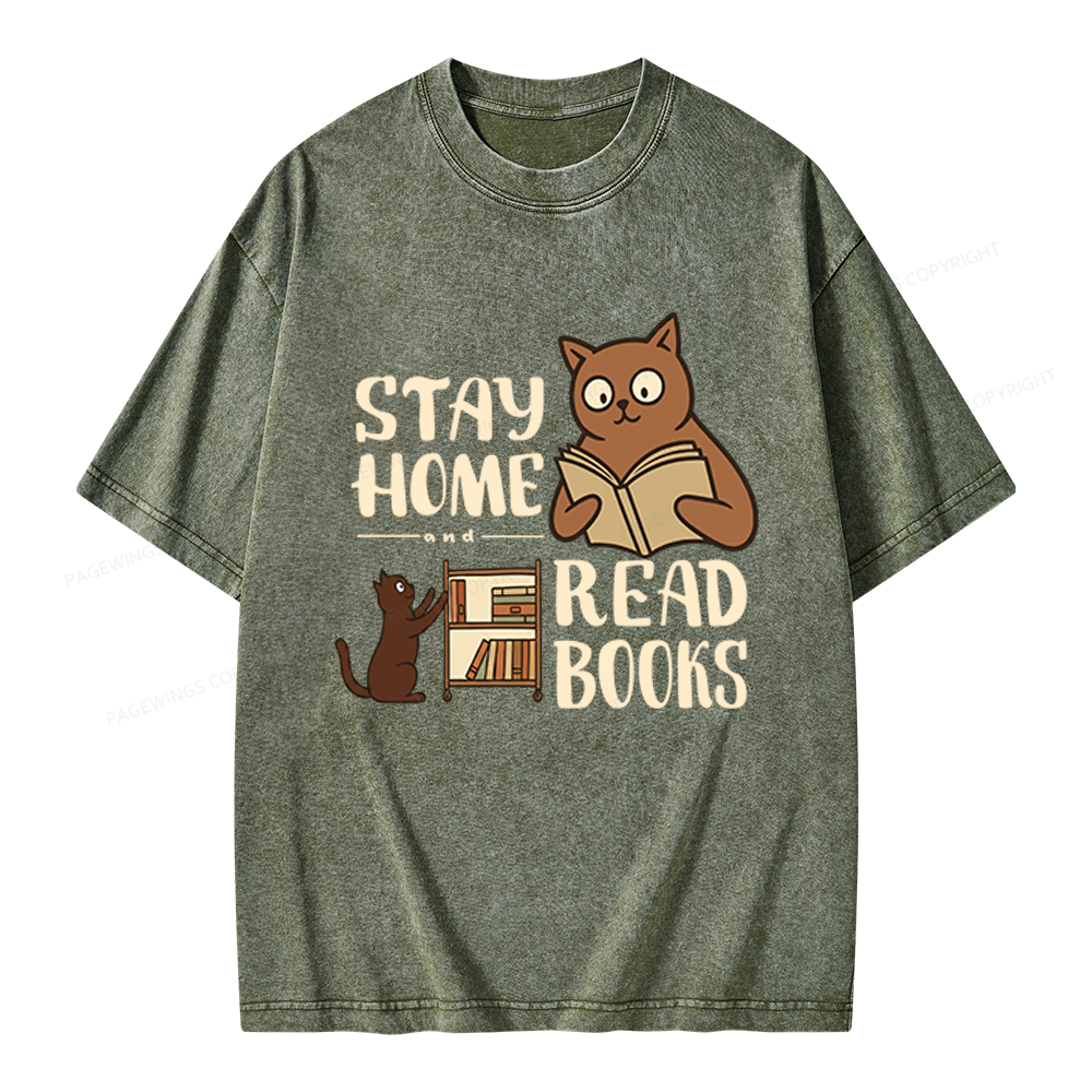 Pagewings Stay Home Read Books Unisex Washed T-shirt