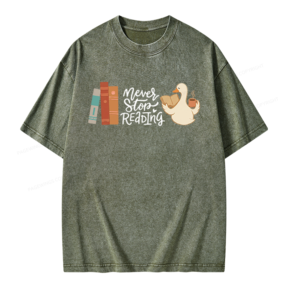 Pagewings Never Stop Reading Unisex Washed T-shirt