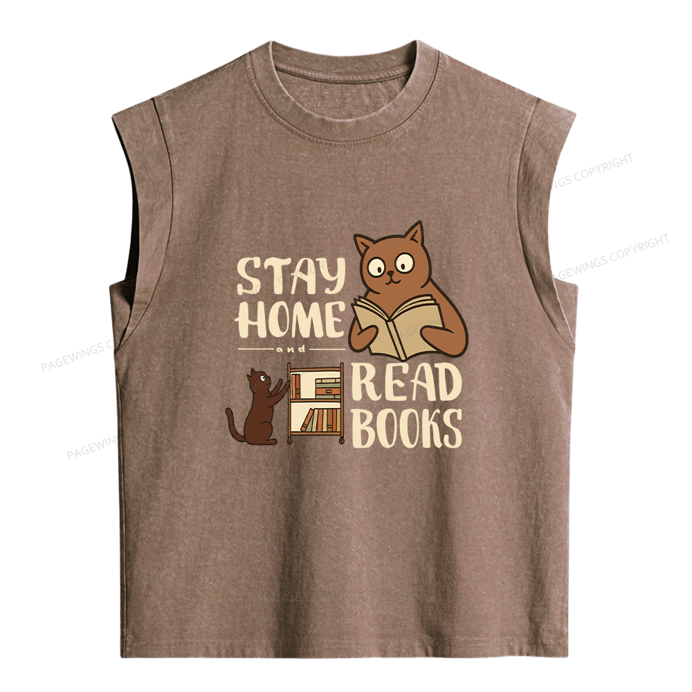 Pagewings Stay Home Read Books Women's Washed Tank Top