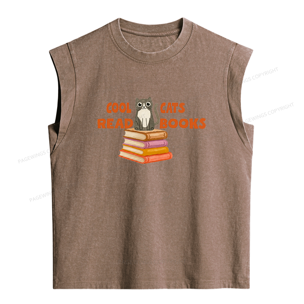 Pagewings Cool Cats Read Books Women's Washed Tank Top
