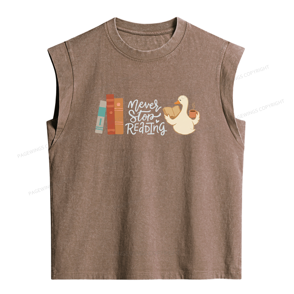 Pagewings Never Stop Reading Women's Washed Tank Top