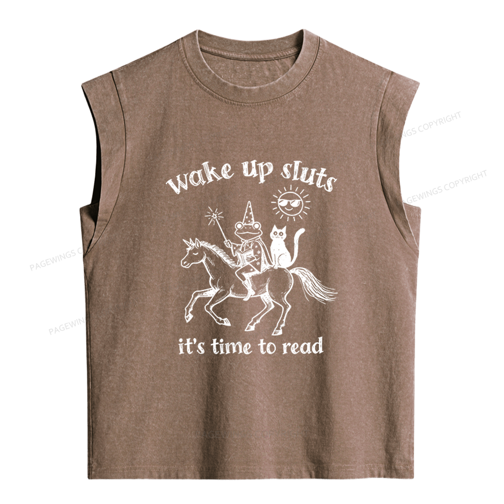 Pagewings Wake Up Sluts Women's Washed Tank Top