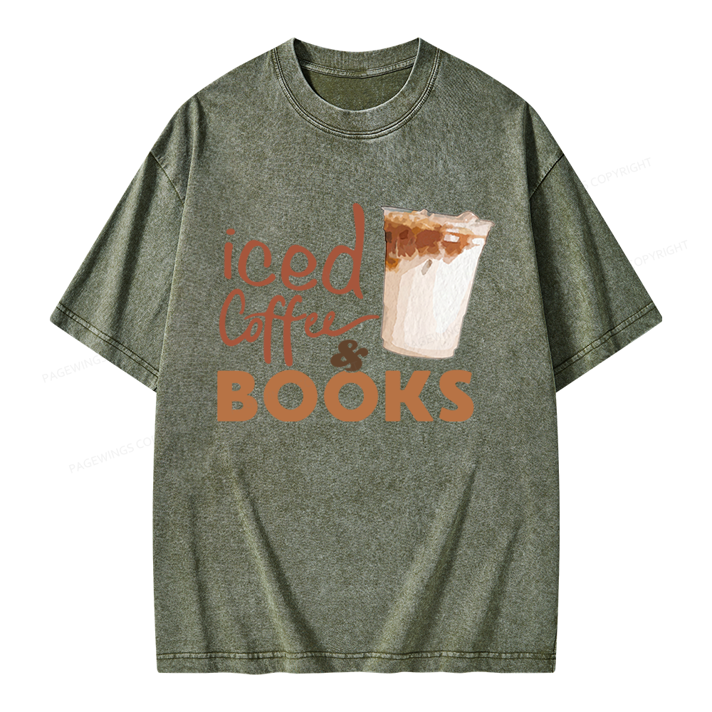 Pagewings Iced Coffee And Books Unisex Washed T-shirt